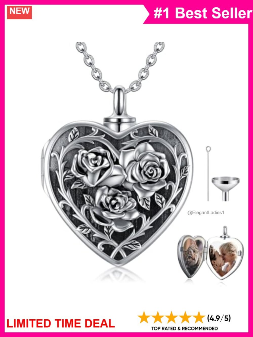 Personalized Locket Urn Necklace 925 Sterling Silver Photo Heart Pendant Custom